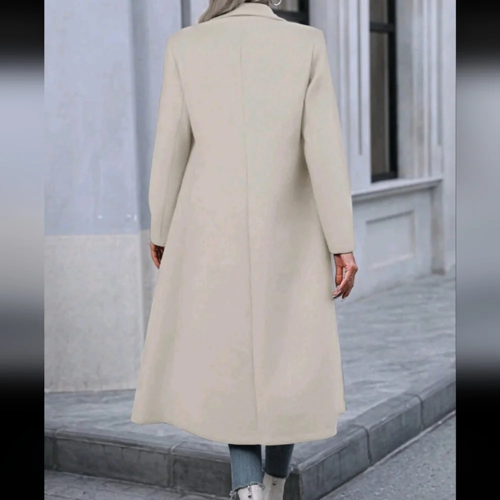 Double-breasted Waterfall Collar Woolen Coat - Picture 2 of 4